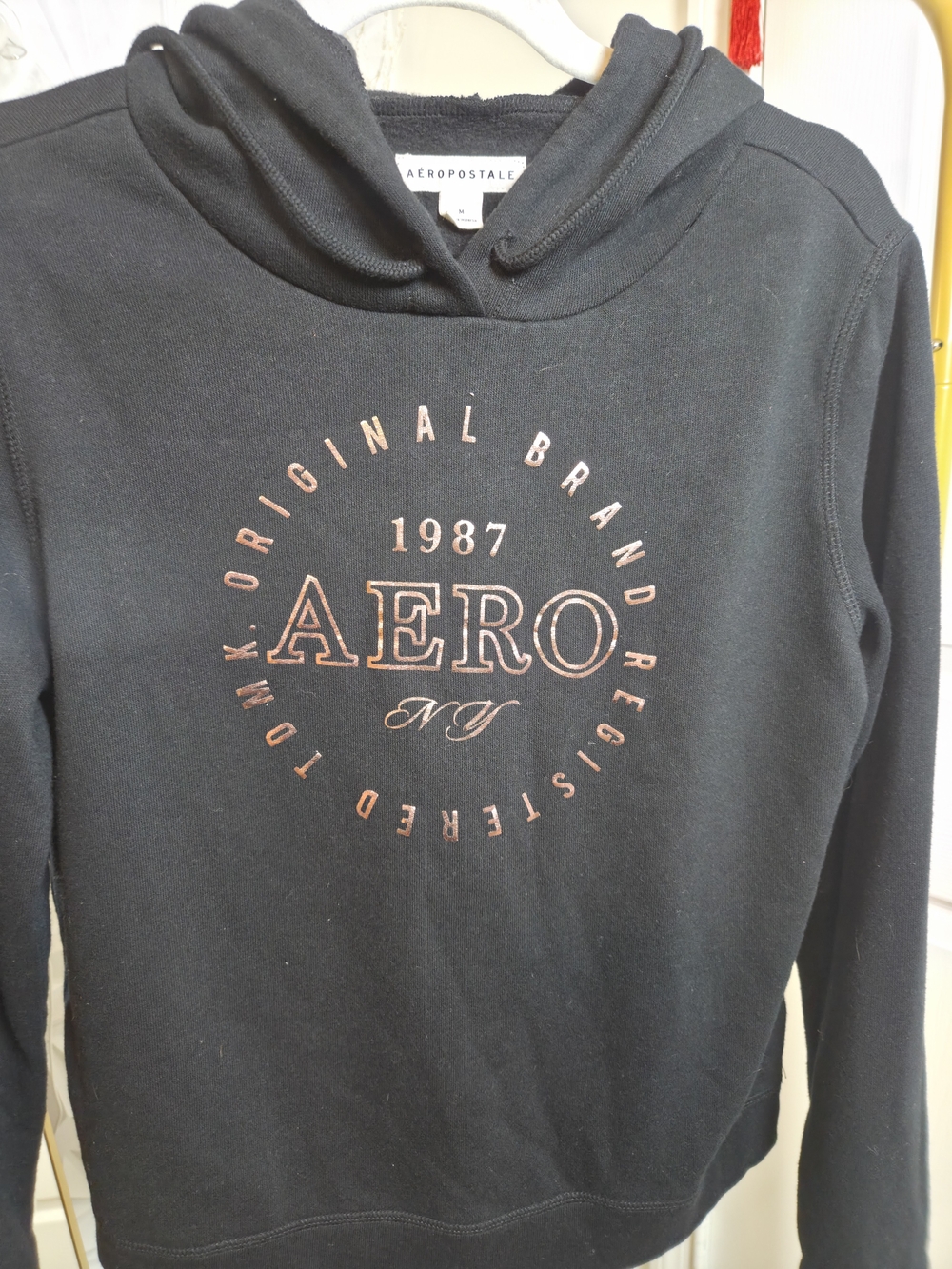 Aeropostale Black Hoodie with Rose Gold AERO Logo
